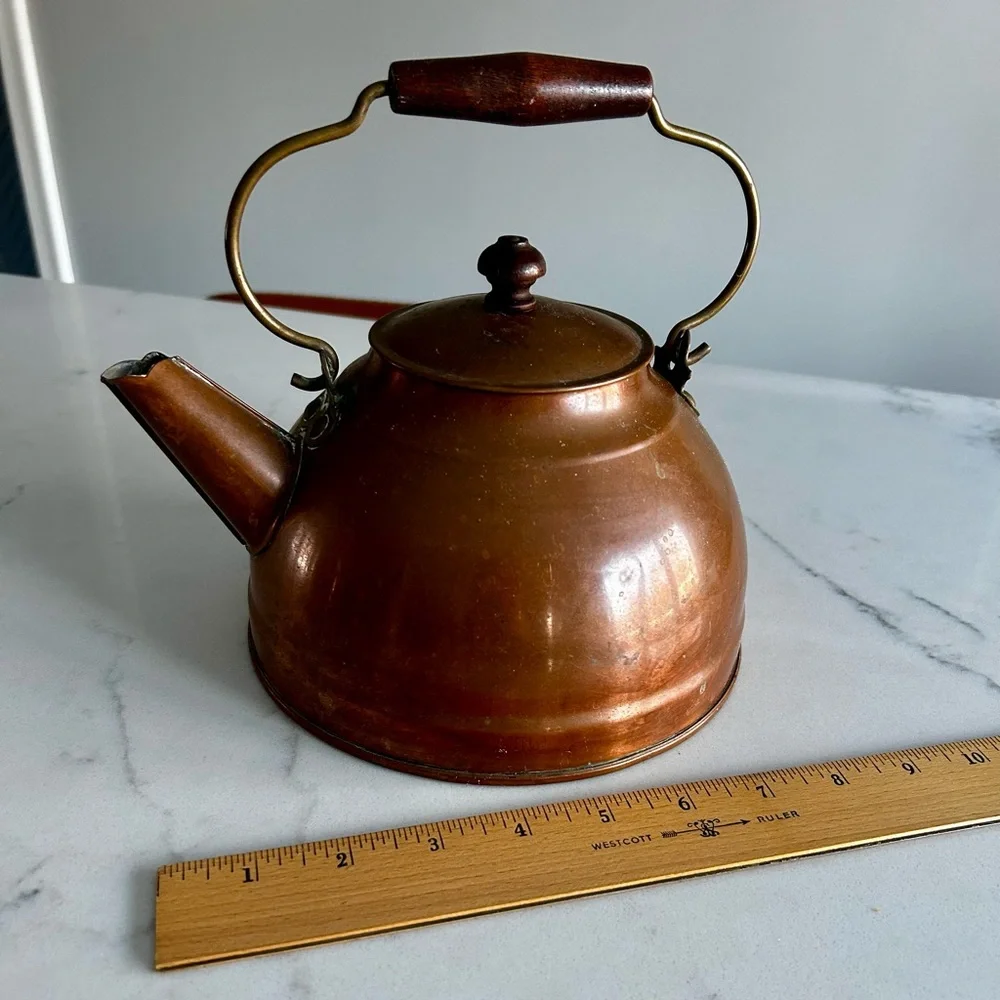 Vintage Copper Teapot with Brass Handle